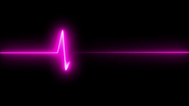ECG heartbeat line glowing on a deep black background, with sharp pulse peaks and smooth flat  cardiograph oscilloscope screen, ECG cardiogram oscilloscope monitor heartbeat line 