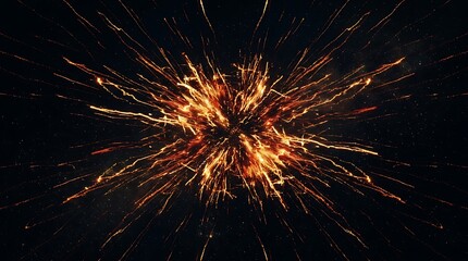 Obraz premium Dramatic fireworks explosion in night sky. Vibrant burst of sparks and golden embers lighting up darkness. Stunning visual for celebrations, events...