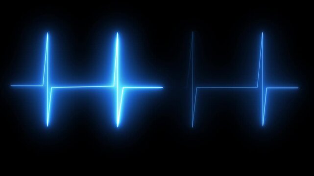 Modern heartbeat monitor cyan neon animation featuring a glowing ECG line with pulse signal. Suitable for medical Heartbeat flatline motion on a transparent background.
