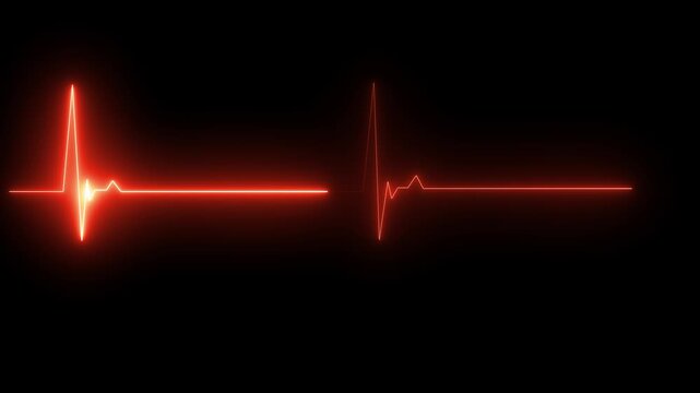 Heartbeat flatline motion on a transparent background. Suitable for medical, technology, science, or wellness designs needing a dynamic monitor beating heart with a neon electrocardiogram o