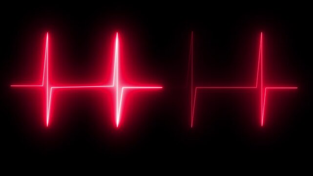 Modern heartbeat monitor cyan neon animation featuring a glowing ECG line with pulse signal. Suitable for medical Heartbeat flatline motion on a transparent background.