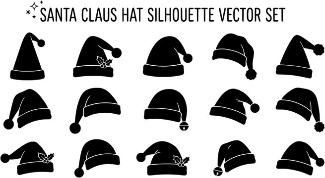 Santa Claus hat collection, Santa red hats with white fur, Winter cap, Christmas element, Vector illustration
