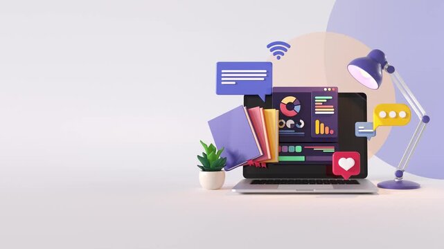 On line education animated background. Horizontal HD version