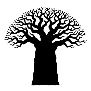 Black baobab tree silhouette vector illustration isolated on white