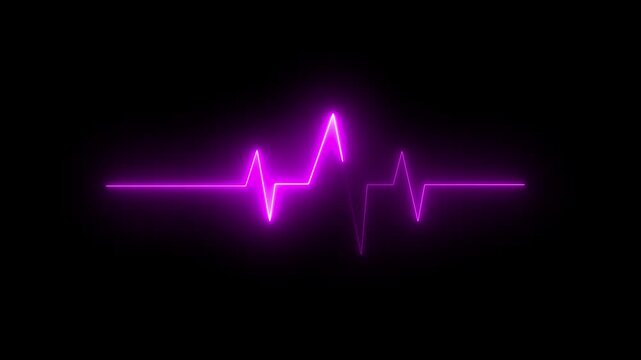 Heartbeat flatline motion on a transparent background Glowing purple, red, sky blue electrocardiogram animation. Futuristic heart rate pulse waveform on black background.  