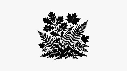 Black and white fern and leaf illustration. © Gerda