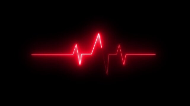 Heartbeat flatline motion on a transparent background Glowing purple, red, sky blue electrocardiogram animation. Futuristic heart rate pulse waveform on black background.  