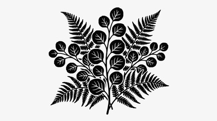 Black and white fern and berry illustration. © Gerda