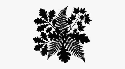 Black and white fern and leaf foliage illustration. © Gerda