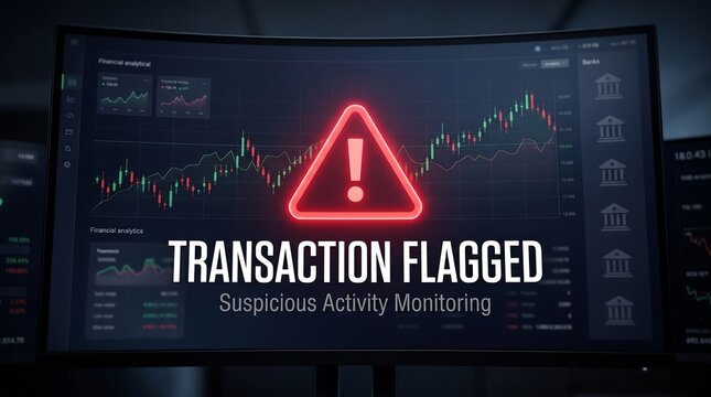 Digital trading interface displaying transaction flagged security alert with transaction financial security business protection investment analysis software