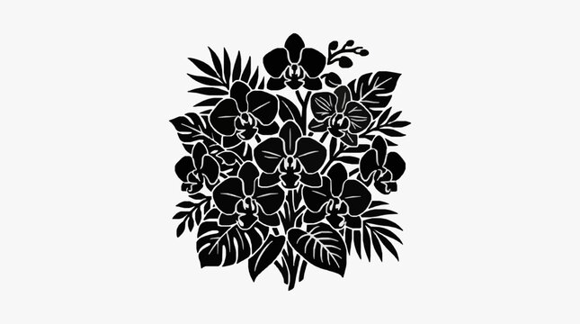 Black and white floral bouquet illustration.