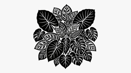 Black and white illustrated tropical leaves arrangement. © alik