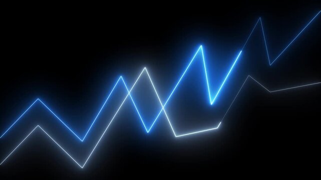Glowing Neon Blue Zigzag Lines Graph Chart Trend on Black Background