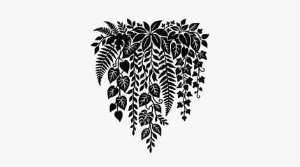 Black and white intricate leaf and berry illustration. © Reda