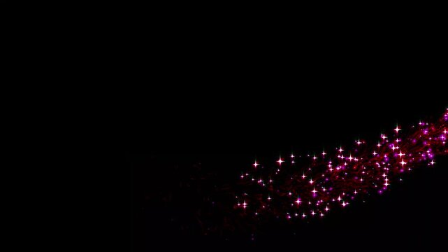 Shimmering pink particle magic trail with lens flare on black background