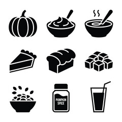 Fototapeta premium Black and white icons of food and drink for Thanksgiving celebration
