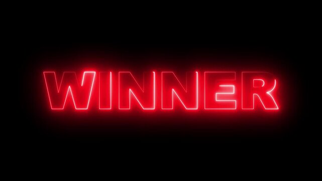 Winner text font with neon light. Winner Sale  word dancing letters animation on white background Neon Text advertisement promo animation video with Black background .
