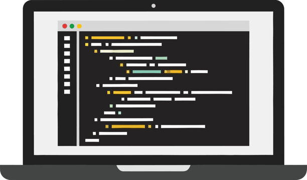 Laptop displaying code on screen, programming and software development concept