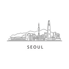 Fototapeta premium Seoul Skyline Illustration Linear Style On White Background