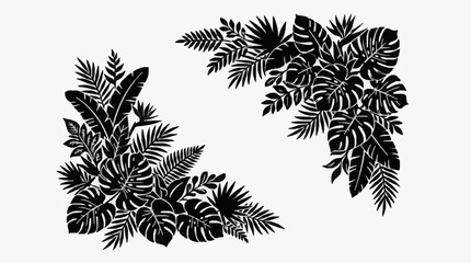 Black and white tropical fern leaf illustration set. © danti