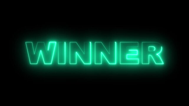 Winner text font with neon light. Winner Sale  word dancing letters animation on white background Neon Text advertisement promo animation video with Black background .
