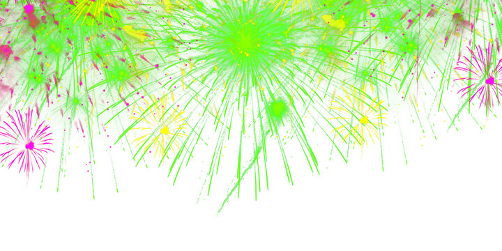 Green and Pink Fireworks Bursting Celebration Border Design