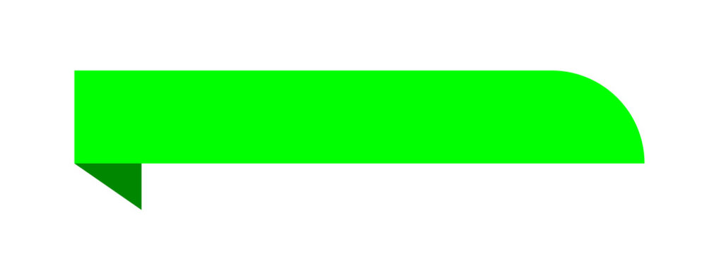 Bright green banner shape with a pointed tail and rounded corner