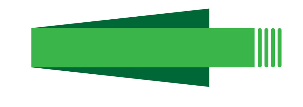 Green banner graphic displaying an arrow shaped left end and striped right side detail