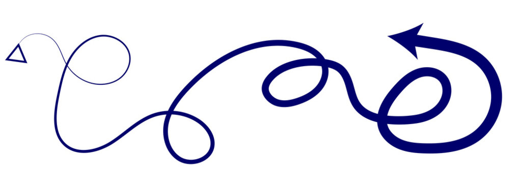 Dark blue thin line with loops and a triangular start pointing right