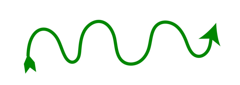 Green wavy line with directional arrows on both ends on white
