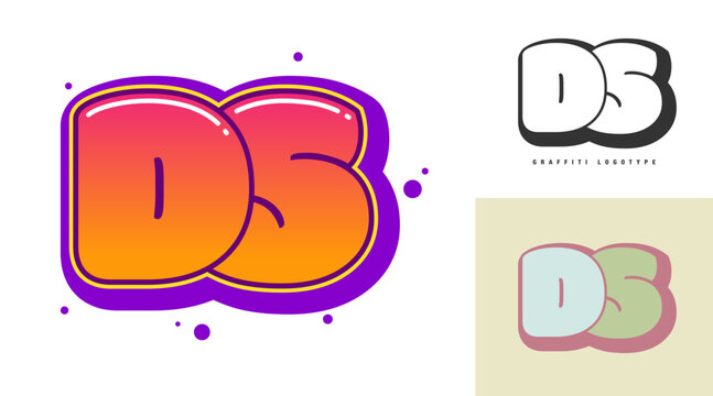 DS logo design for festival or party. Initial letter d and s in graffiti style. Creative modern lettering company name of font typography. Kids trendy logotype or identity.