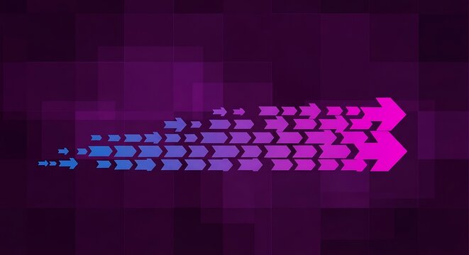 Bright Gradient Arrow Pattern Moving Forward on Purple Abstract Background