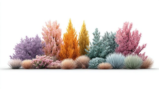 Colorful plant arrangement isolated on white backdrop