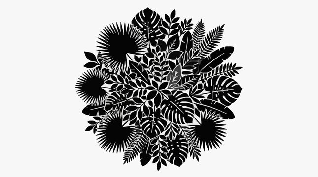 Black and white tropical leaf pattern design.