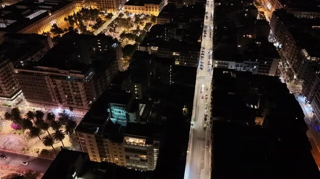 aerial view of the Metropolitan City of Bari at night, Apulia region of Italy