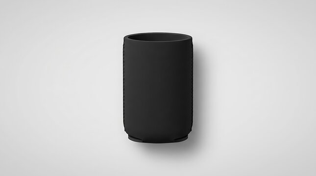 Minimalist black leather pen holder cup for office desk. koozie mockup