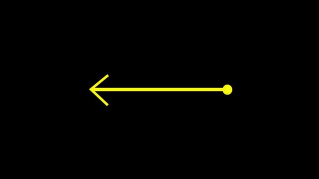 Minimalist yellow arrow pointing left with a circle origin point isolated on transparent background. Motion graphics of concept. animation
