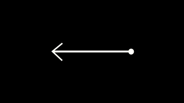 Minimalist white arrow pointing left with a circle origin point isolated on transparent background. Motion graphics of concept. animation