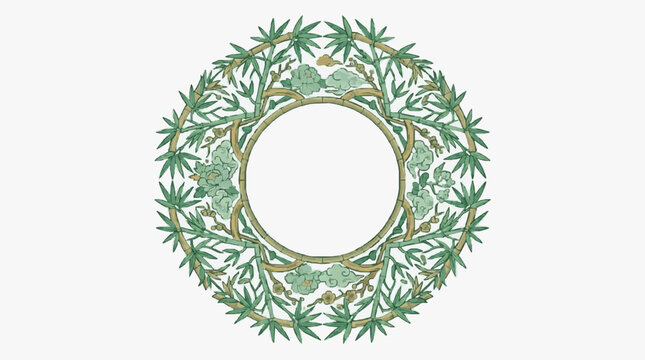 Circular cannabis leaf wreath design with intricate details.