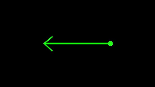 Minimalist green arrow pointing left with a circle origin point isolated on transparent background. Motion graphics of concept. animation