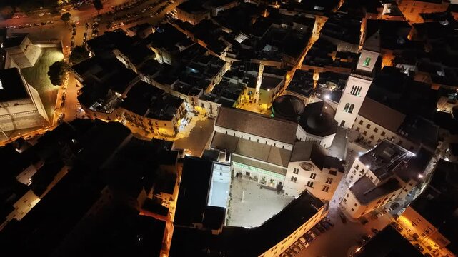 aerial view of the Metropolitan City of Bari at night, Apulia region of Italy