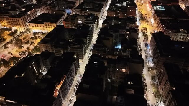 aerial view of the Metropolitan City of Bari at night, Apulia region of Italy