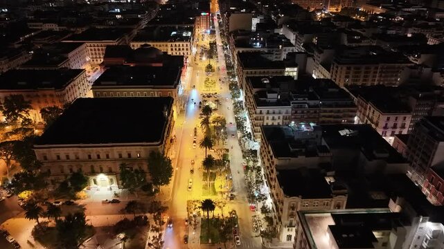 aerial view of the Metropolitan City of Bari at night, Apulia region of Italy