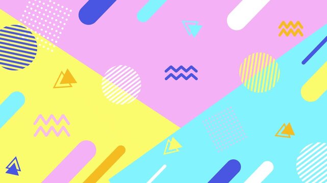 cute and pop background pattern featuring colorful Memphis-style geometric shapes
