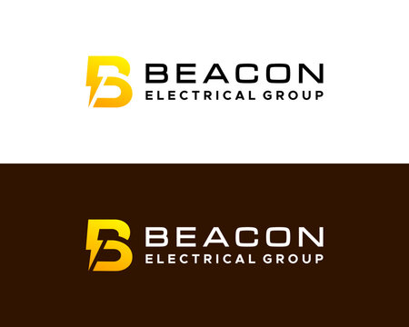 Letter B monogram logo and lightning bolt icon for electricity.