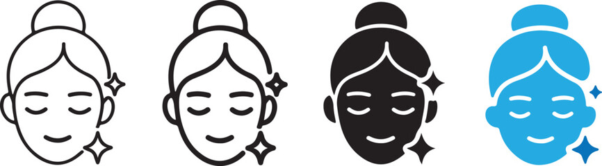 Woman face skin care icons. Beauty spa treatment vector set. Clean facial glow symbols for cosmetics. © vectorzking