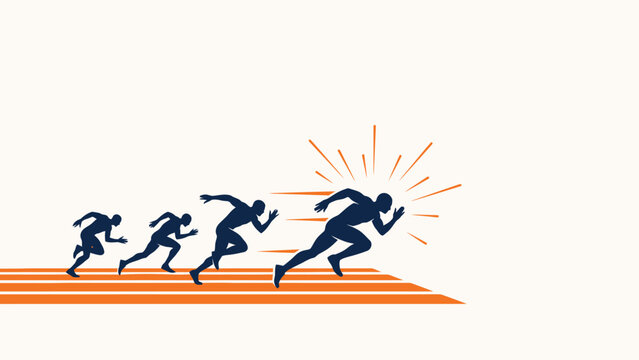 Athletic runners sprinting on a race track vector illustration for sports competition with competition, movement