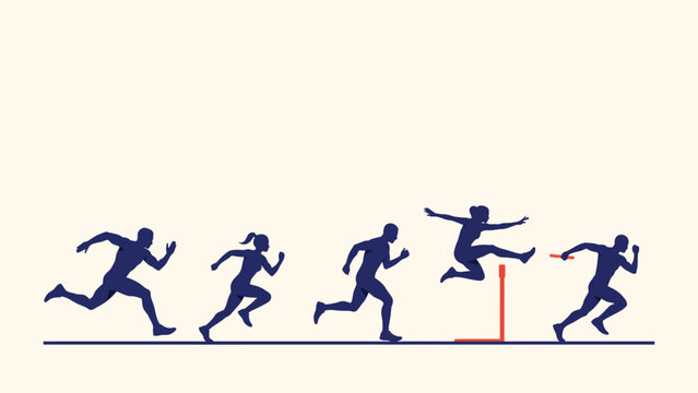 Silhouette sequence of runners and hurdle athlete in track and field competition with silhouette sprinting exercise