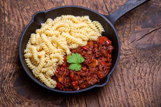goulash with spirelli pasta