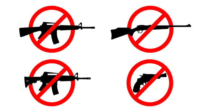 No guns allowed sign with different weapons